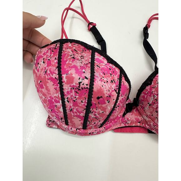 Apt. 9 Intimates Womens Bra Size 34B Pink Floral Black Padded Adjustable - Picture 2 of 10